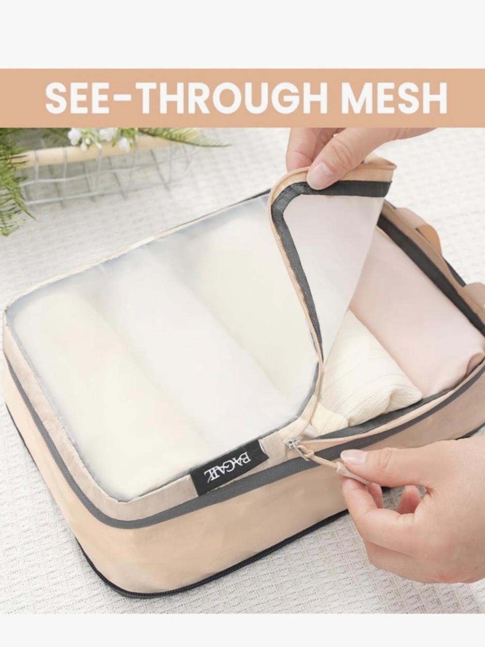 6 Set Ultralight Compression Packing Cubes - Beige - Picture 4 of 10